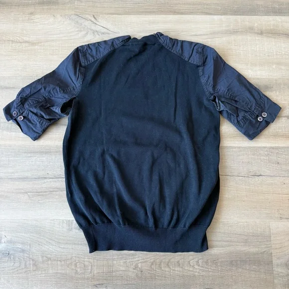 Marni Navy Blue Mixed Media Cotton Poplin Knit Short Sleeve Top - size 2 (IT 38) - Picture 3 of 7